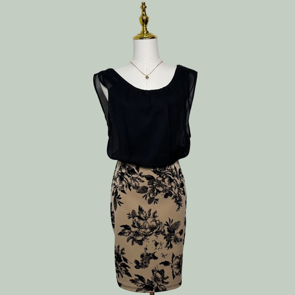 marianne floral formal black beige mini dress coquette chic office siren Y2K